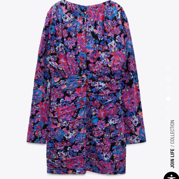 NWT Zara floral long sleeve ruched skirt draped mini dress xs - Picture 5 of 16